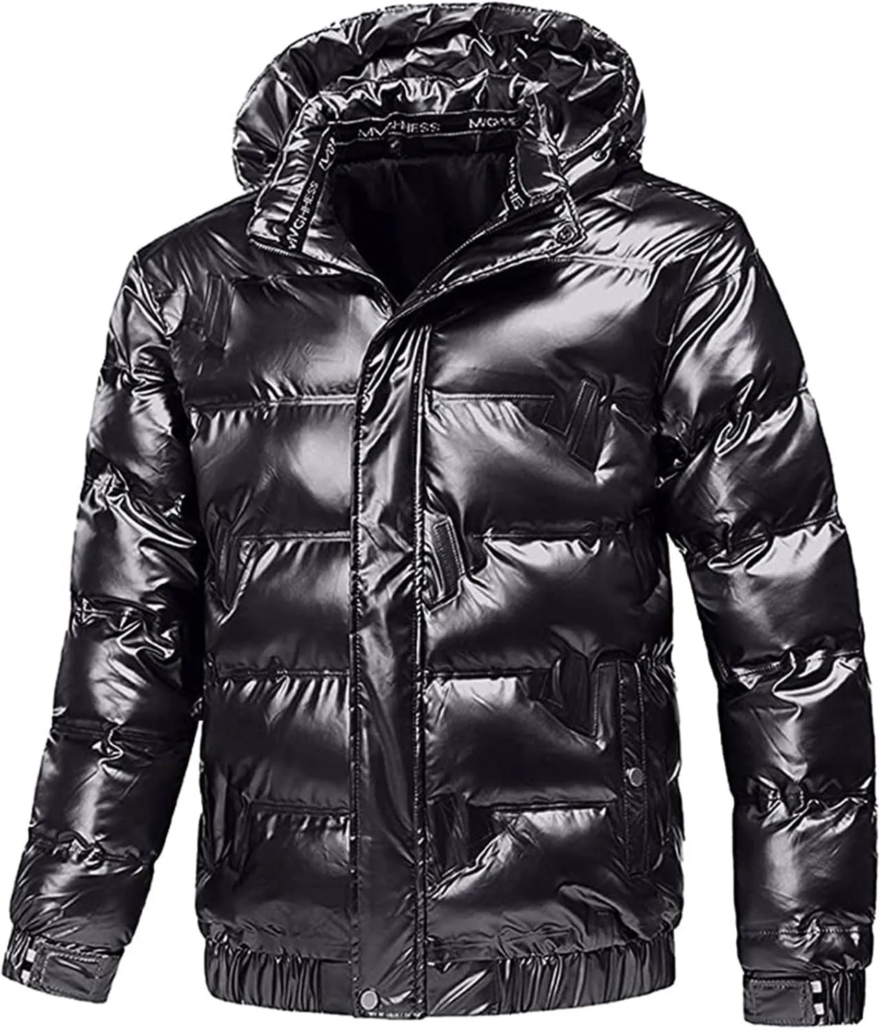 Mens Shiny Puffer Jacket Packable Black Bubble Winter Warm Waterproof Jackets Quilted Parka Hooded Outdoor Ski Coats