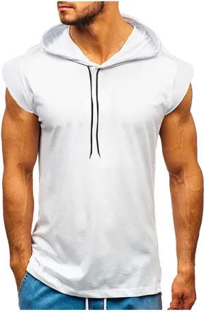 Men's Sleeveless Hoodie Shirts with Face Mask Turtleneck Compression Tank Tops Workout Gym Running Base Layer Sportswear