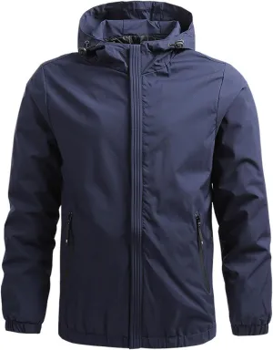 Men's Softshell Jacket with Hood Lined Windbreaker Lightweight Waterproof Jackets for Hiking Outdoor Sports Coats