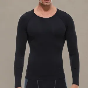 Men's Sports Compression Shirt Running Workout Long Sleeve Quick Dry Base Layer Active Athletic T-Shirt Gym Tops Black X-Large
