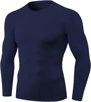 Men's Sports Compression Shirt Running Workout Long Sleeve Quick Dry Base Layer Active Athletic T-Shirt Gym Tops Navy X-Large