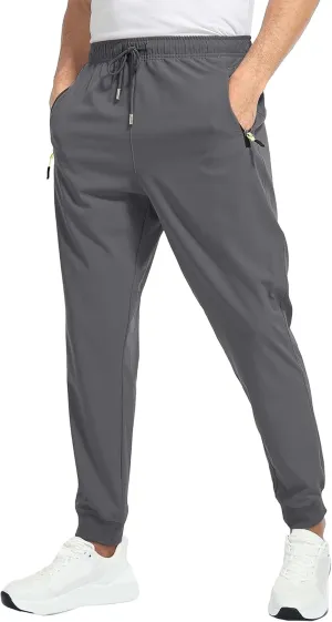 Men's Stretch Sweatpants with Zipper Pockets Running Workout Gym Pants Tapered Athletic Jogger Trousers (Dark Grey,Medium)