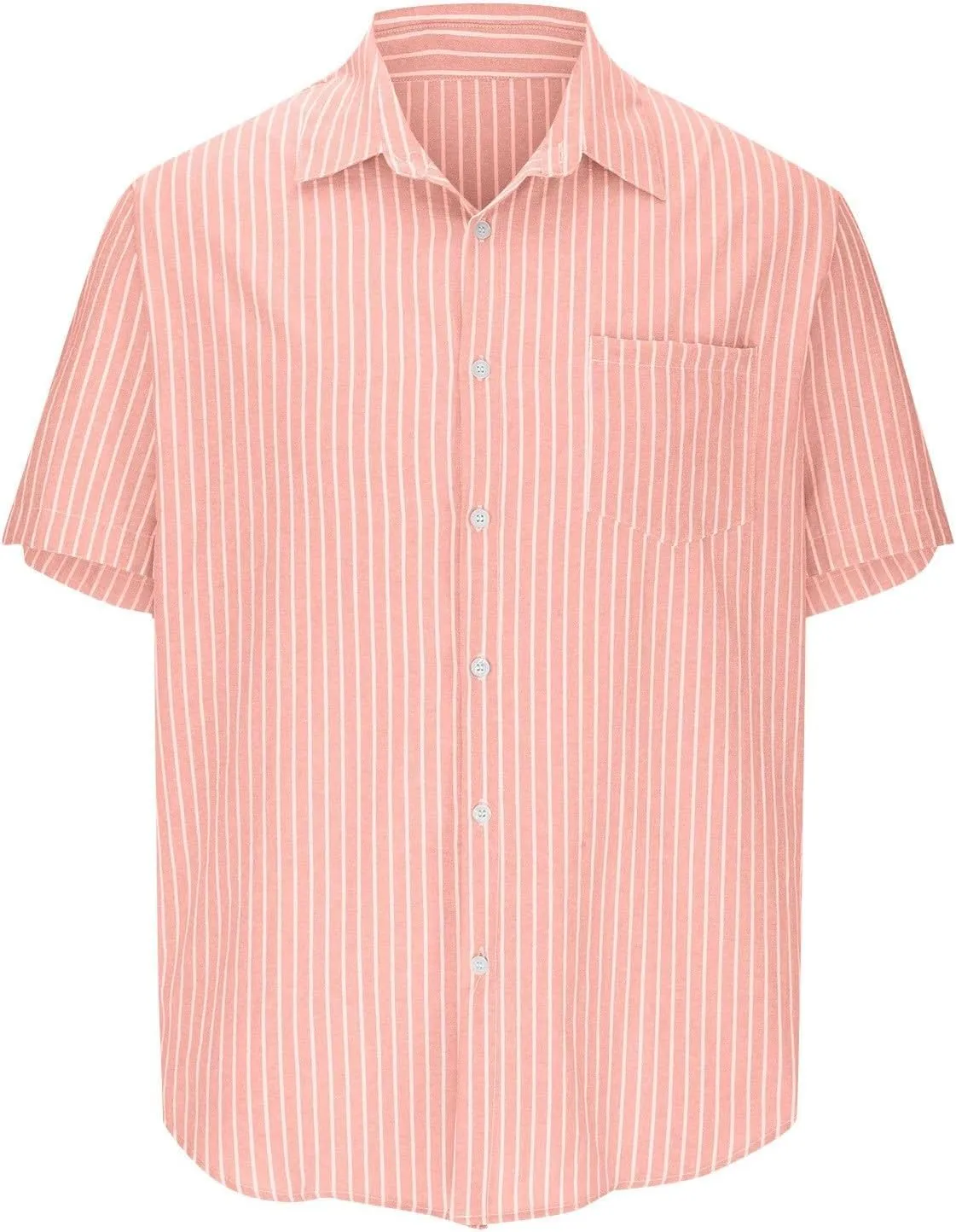 Mens Summer Short Sleeve Beach Shirt Button Down Cardigan Light Weight Casual Vacation Tops Striped Hawaiian Shirt