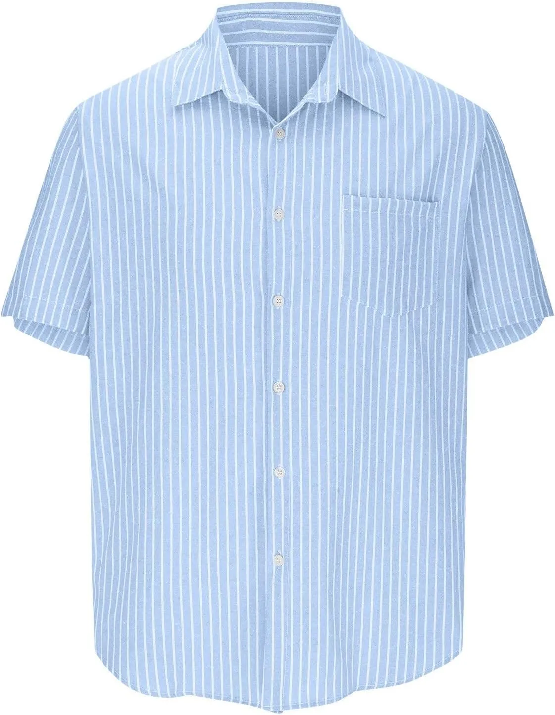 Mens Summer Short Sleeve Beach Shirt Button Down Cardigan Light Weight Casual Vacation Tops Striped Hawaiian Shirt