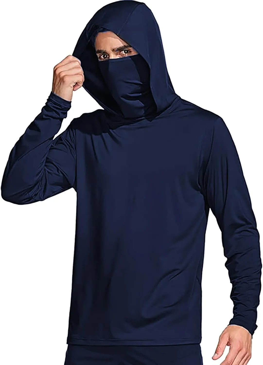 Men's Sun Protection Hoodie Shirts with Mask Long Sleeve UPF 50  Fishing Shirt Summer Rash Guards Cooling Hiking Tees
