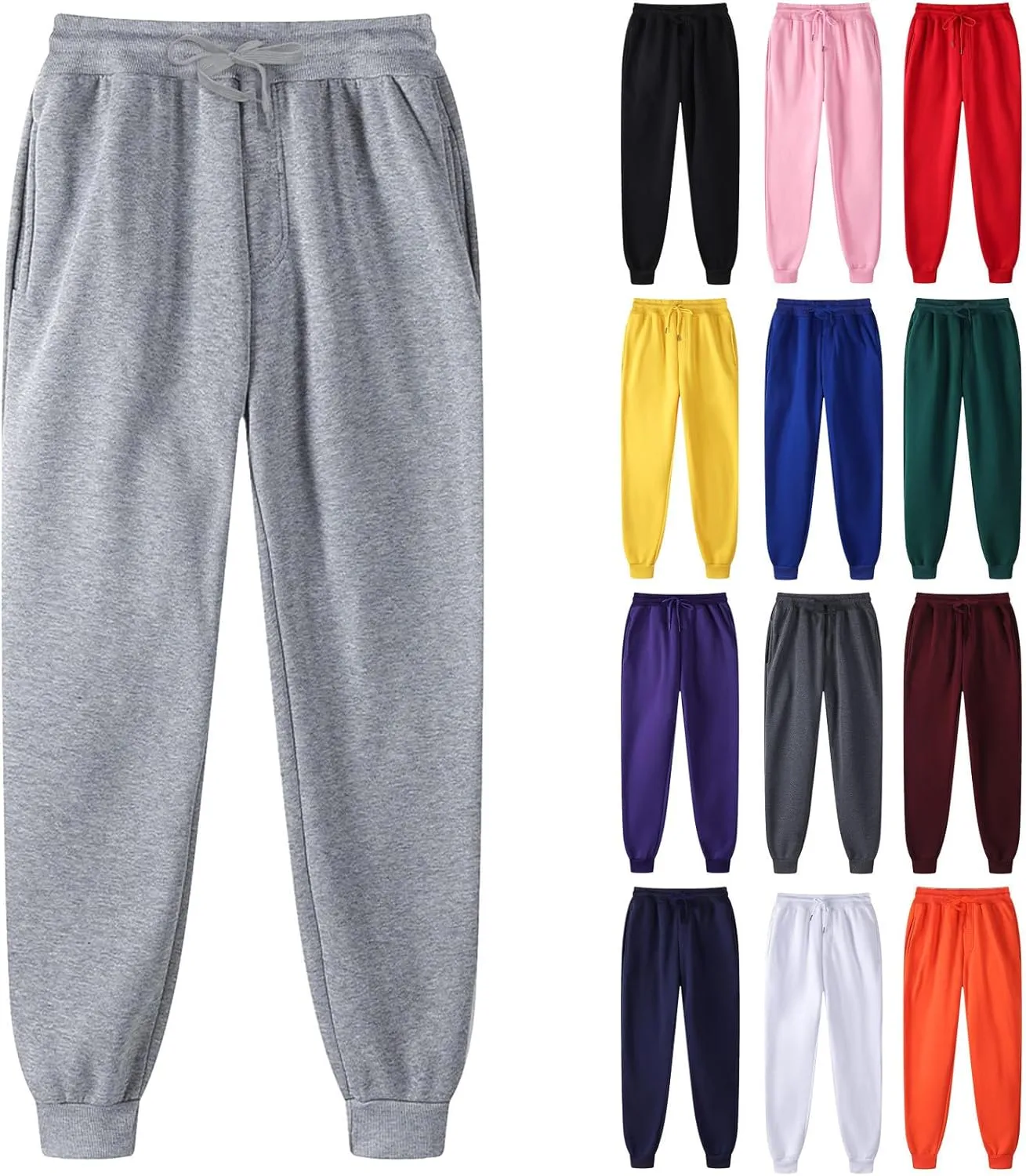 Mens Sweatpants Elastic Open Bottom Athletic Drawstring Joggers Big and Tall Straight Leg Gym Pants with Pockets