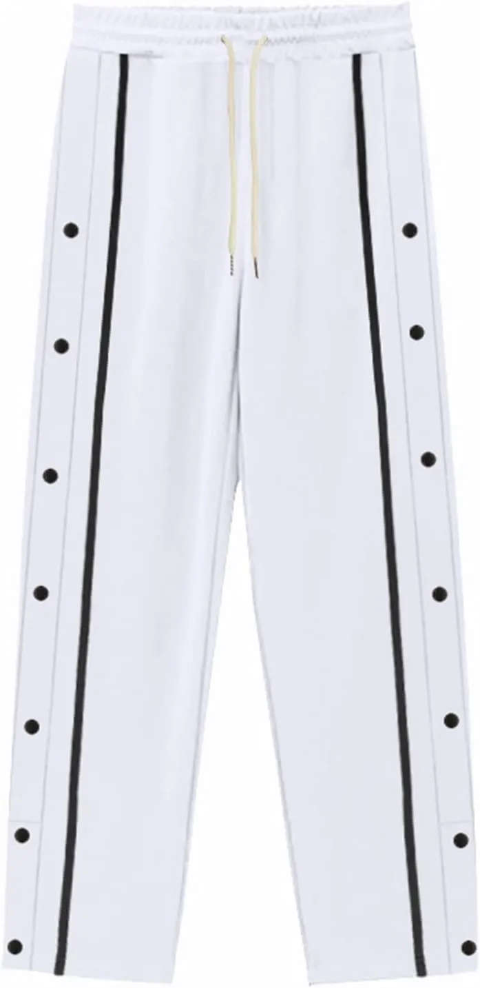 Mens Sweatpants Side Button Workout Pants Open Button Casual Straight Leg Trousers Drawstring Elastic Waist Gym Pants