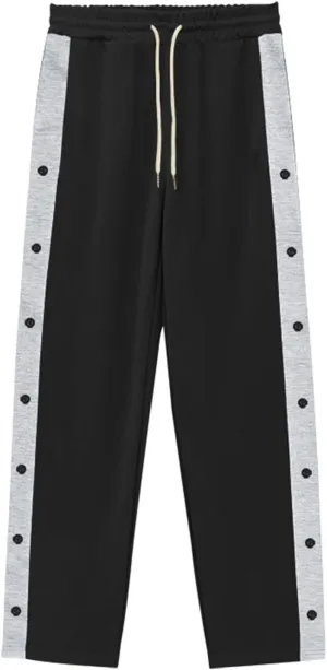 Mens Sweatpants Side Button Workout Pants Open Button Casual Straight Leg Trousers Drawstring Elastic Waist Gym Pants