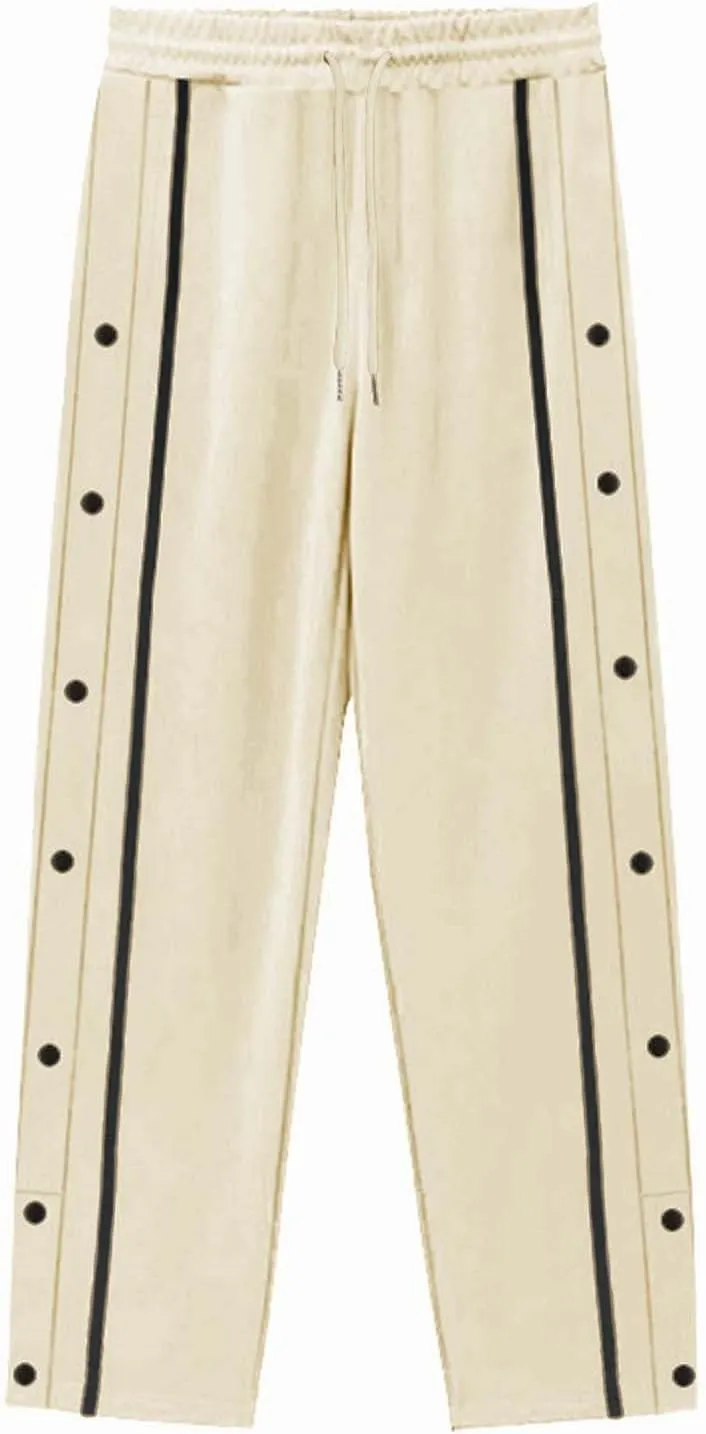 Mens Sweatpants Side Button Workout Pants Open Button Casual Straight Leg Trousers Drawstring Elastic Waist Gym Pants