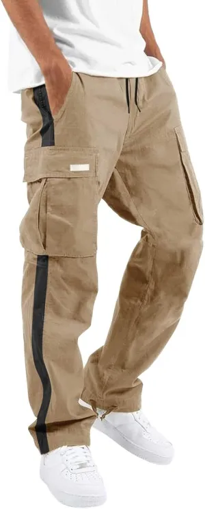 Mens Sweatpants with Pockets Solid Gym Running Cargo Work Pants Straight Leg Bodybuilding Joggers Pants with Pockets