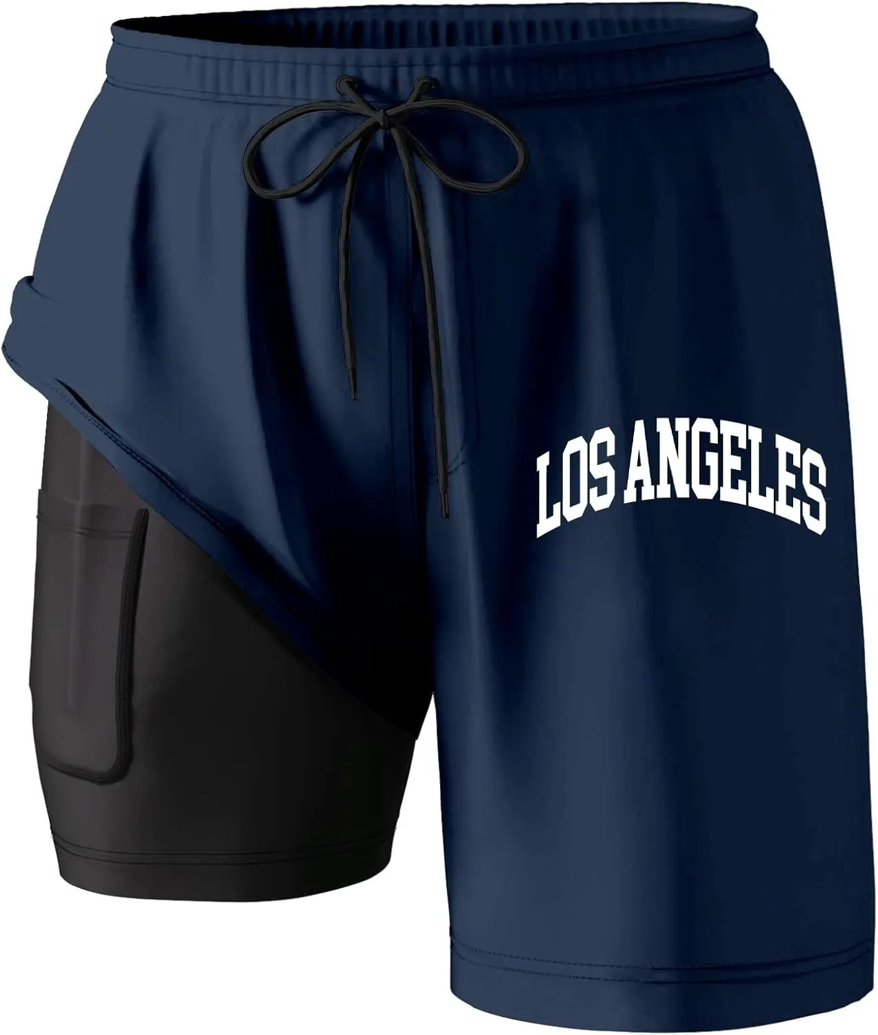 Mens Swim Trunks 7" Shorts with Compression Liner Quick Dry Swimming Plaid Grain Bathing Suit