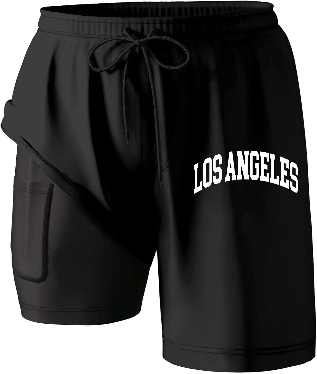 Mens Swim Trunks 7" Shorts with Compression Liner Quick Dry Swimming Plaid Grain Bathing Suit