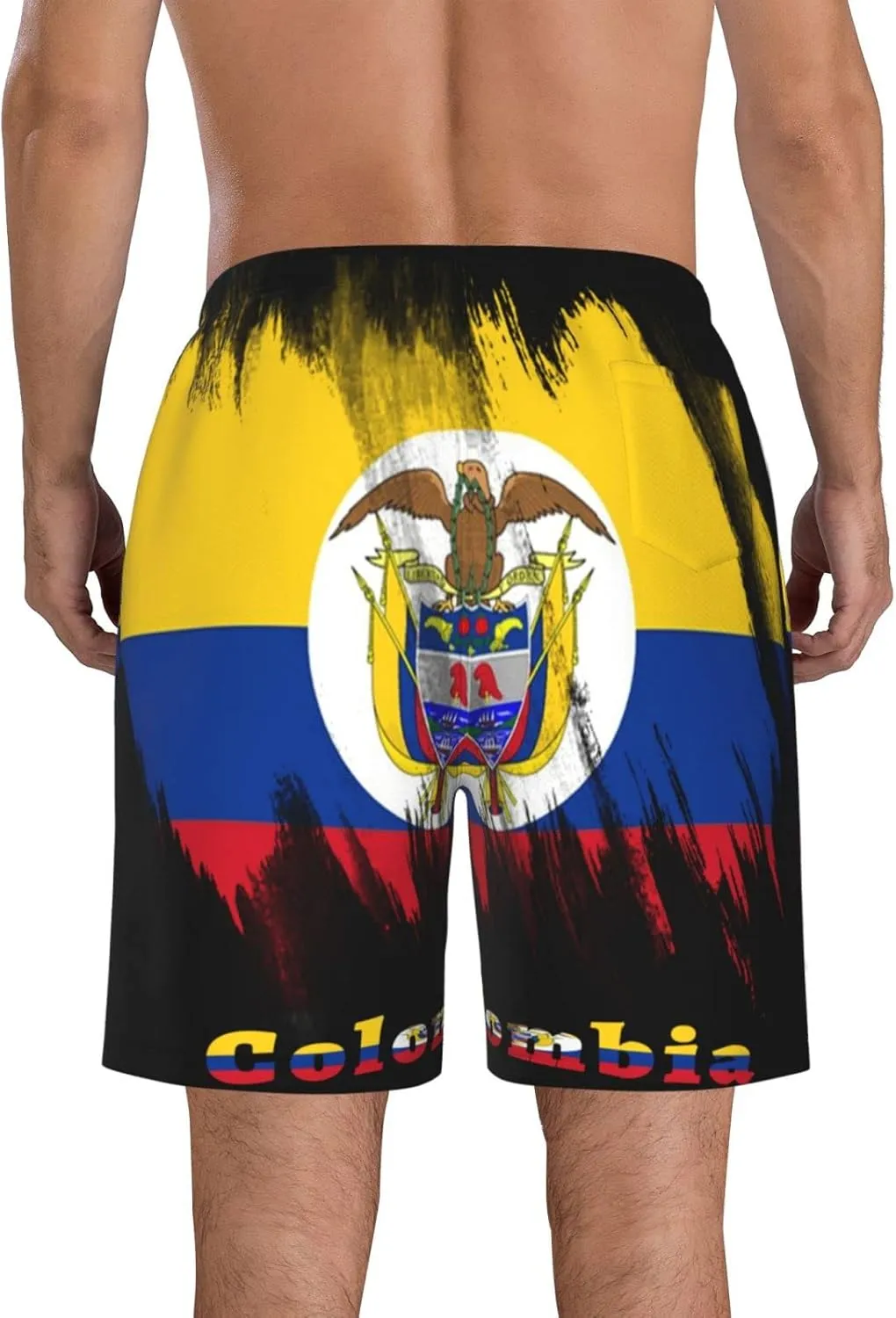 Men's Swim Trunks Beach Shorts Drawstring Quick Dry Running Shorts with Pockets