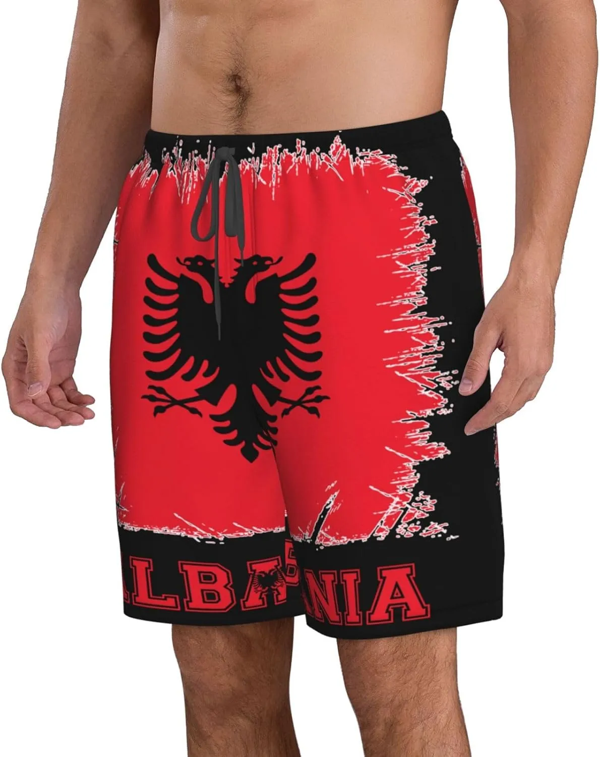 Men's Swim Trunks Beach Shorts Drawstring Quick Dry Running Shorts with Pockets