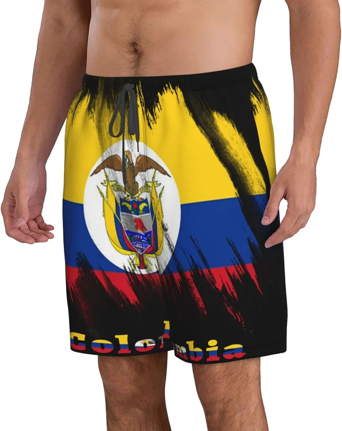 Men's Swim Trunks Beach Shorts Drawstring Quick Dry Running Shorts with Pockets