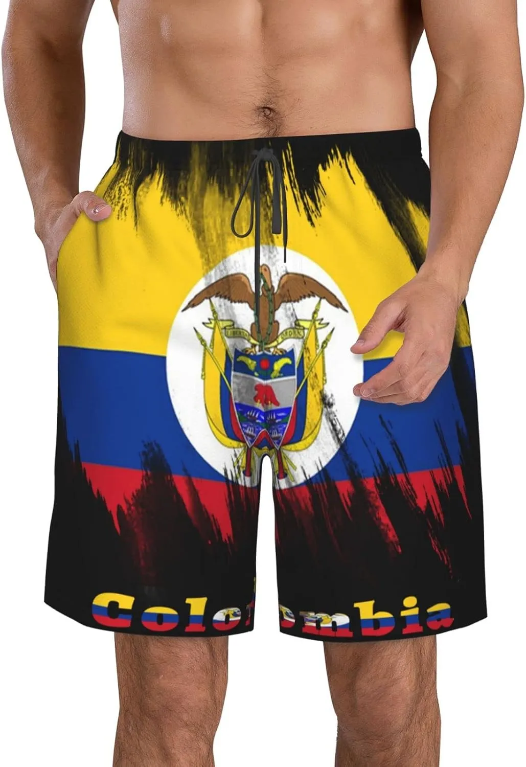Men's Swim Trunks Beach Shorts Drawstring Quick Dry Running Shorts with Pockets