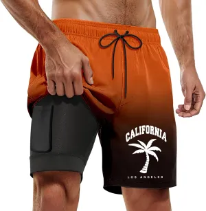 Mens Swim Trunks Quick Dry Bathing Suit 9 inch Inseam Board Shorts with Compression Liner and Zipper Pocket