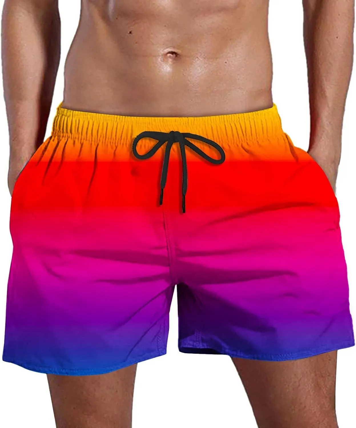 Men's Swim Trunks Quick Dry Beach Vacation Shorts Summer Board Sports Casual Swimwear Bathing Suit with Pocket