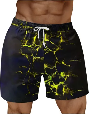 Men's Swim Trunks Quick Dry with Pockets Elastic Lightweight Breathable Casual Crack Print Beach Swimming Shorts