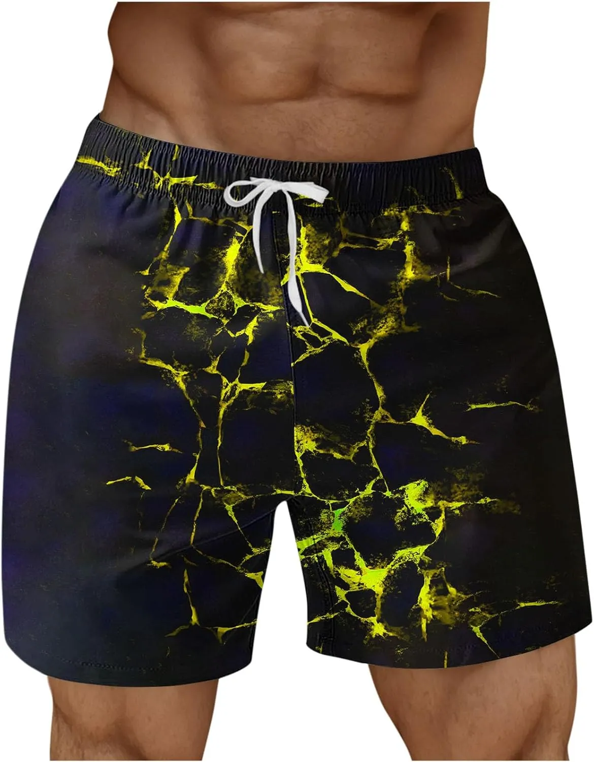 Men's Swim Trunks Quick Dry with Pockets Elastic Lightweight Breathable Casual Crack Print Beach Swimming Shorts