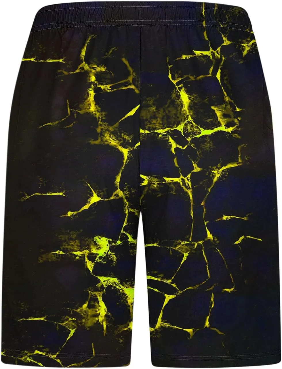 Men's Swim Trunks Quick Dry with Pockets Elastic Lightweight Breathable Casual Crack Print Beach Swimming Shorts
