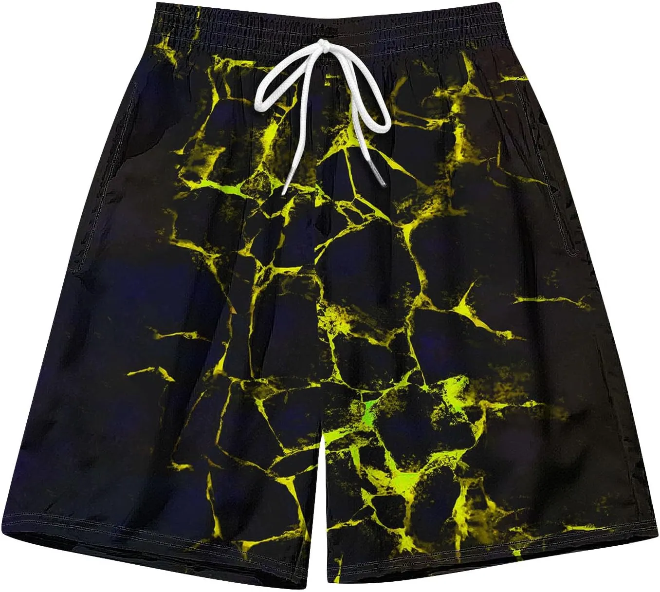 Men's Swim Trunks Quick Dry with Pockets Elastic Lightweight Breathable Casual Crack Print Beach Swimming Shorts