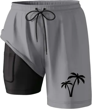 Men's Swim Trunks with Compression Liner 2 in 1 Quick-Dry Stretch Beach Shorts with Three Pockets