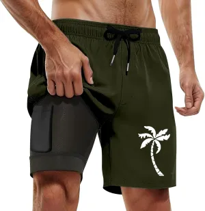 Mens Swim Trunks with Compression Liner 5.5" Inseam Quick Dry Bathing Suit Lightweight Swimming Shorts