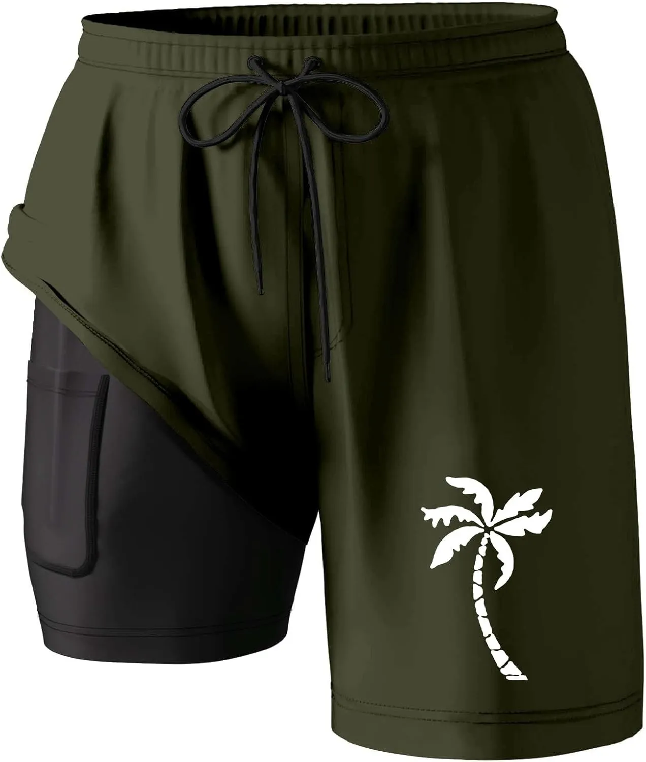 Mens Swim Trunks with Compression Liner 5.5" Inseam Quick Dry Bathing Suit Lightweight Swimming Shorts