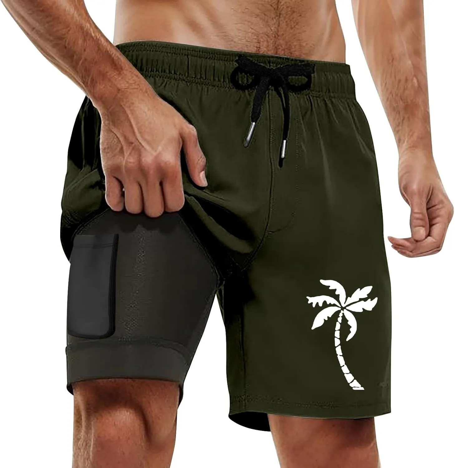 Mens Swim Trunks with Compression Liner 5.5" Inseam Quick Dry Bathing Suit Lightweight Swimming Shorts