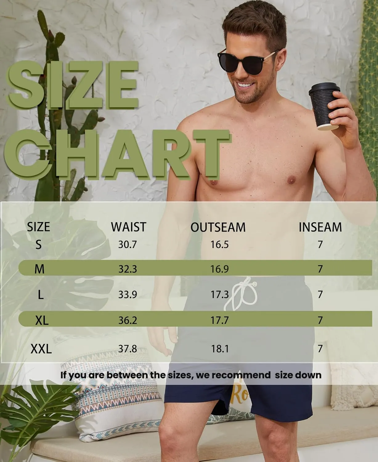 Mens Swim Trunks with Compression Liner 7" Quick Dry Swimsuit Board Shorts Bathing Suits with Zipper Pockets