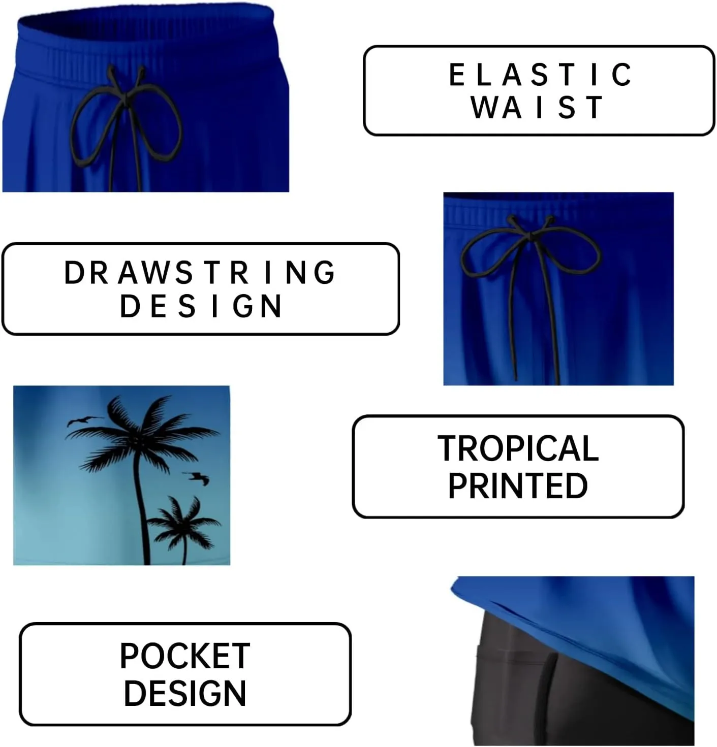 Mens Swim Trunks with Compression Liner Quick Dry Tropical Printed Bathing Suit Summer Beach Swimming Shorts Pockets