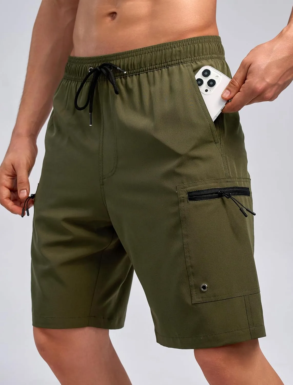 Mens Swim Trunks with Compression Liner Zipper Cargo Pockets Bathing Suit 9 Inch Quick-Dry Swimming Shorts