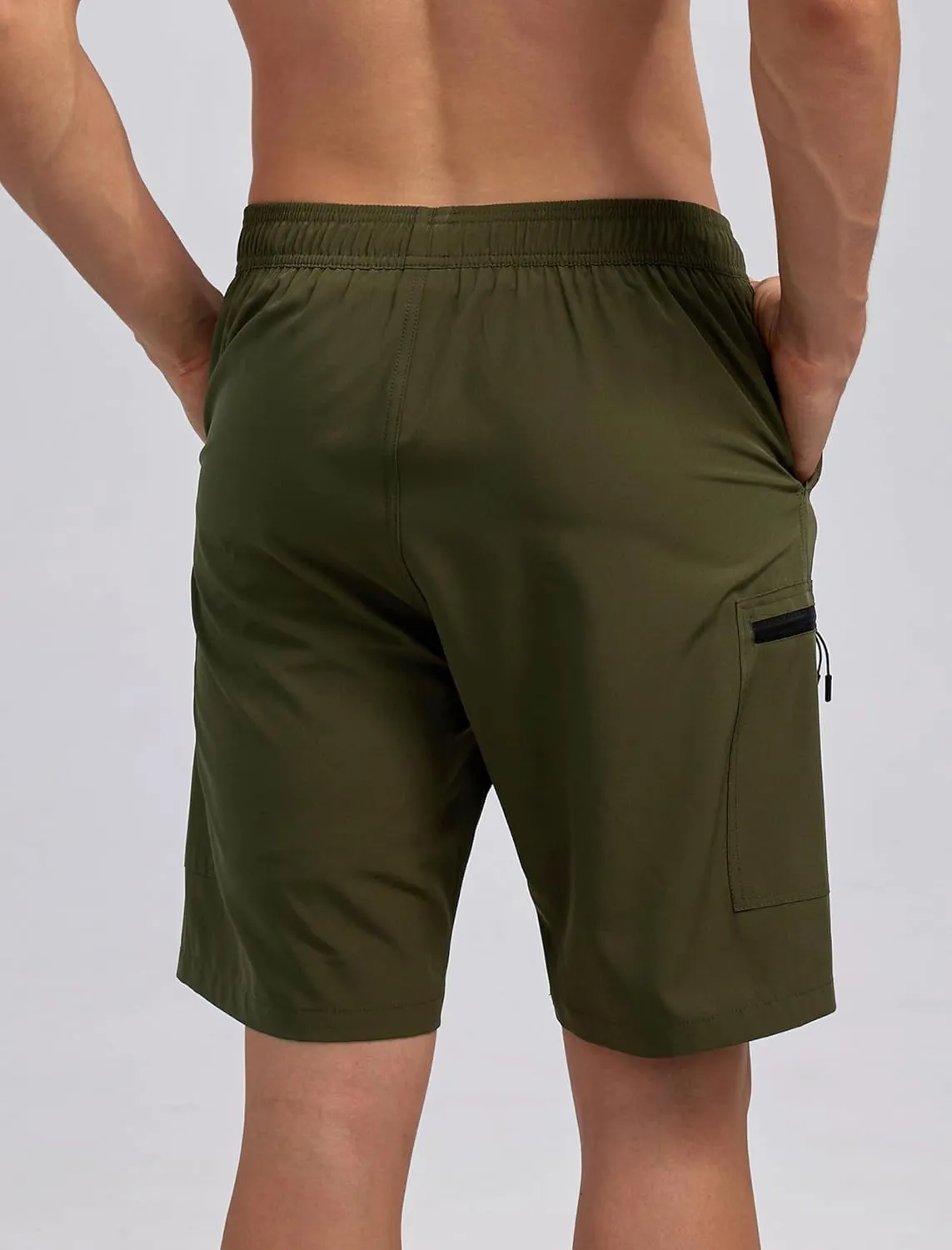 Mens Swim Trunks with Compression Liner Zipper Cargo Pockets Bathing Suit 9 Inch Quick-Dry Swimming Shorts