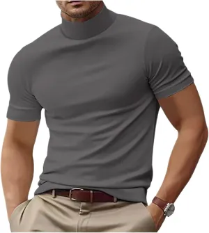 Mens T Shirt Short Sleeve Basic Mock Turtleneck Tshirts Slim Fit Undershirt Pullover Thermal Solid Shirts Tops Men