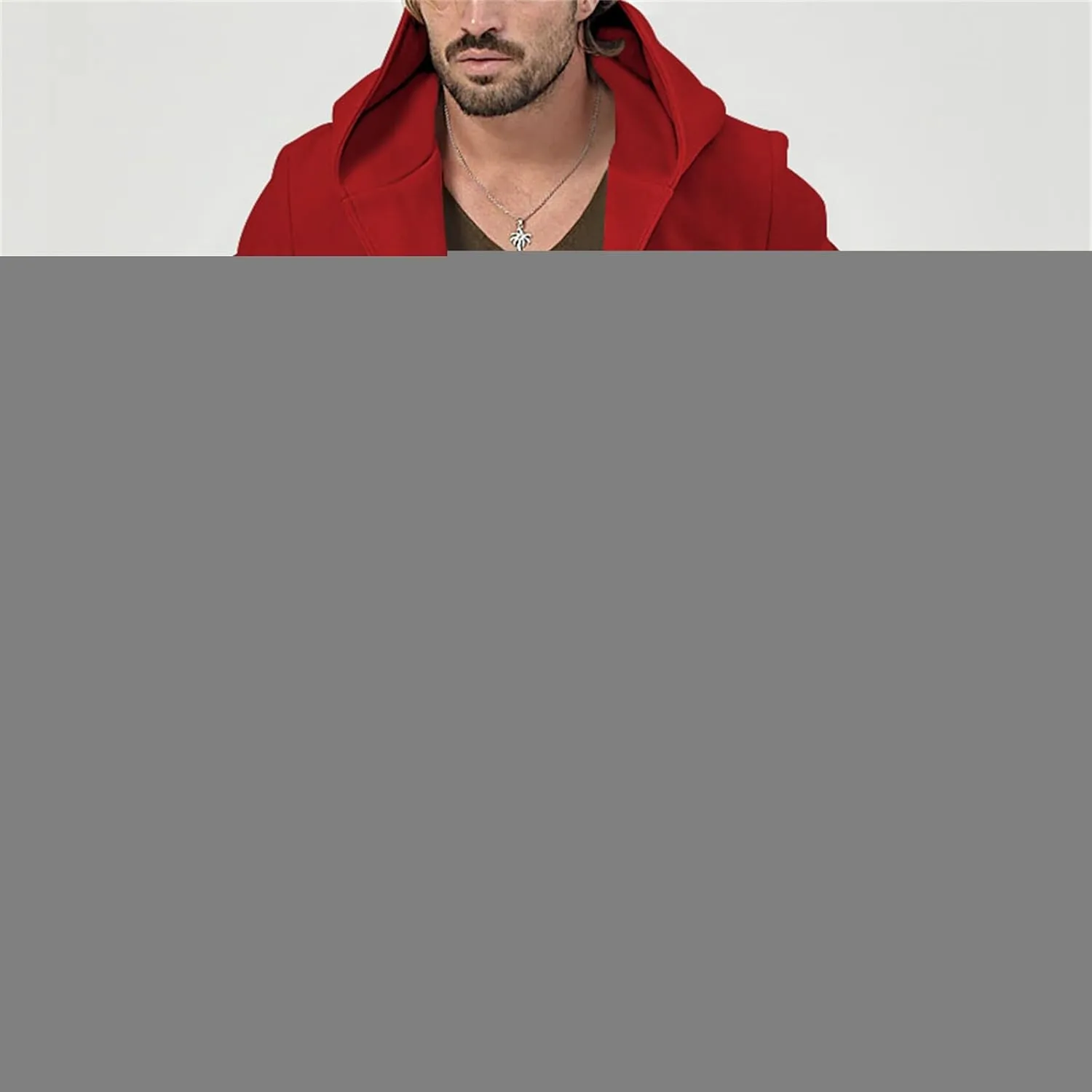 Mens Trench Coat with Hood Notched Lapel Double Breasted Peacoat Midi Long Jacket Windbreaker Overcoat Pea Coat Hoodie