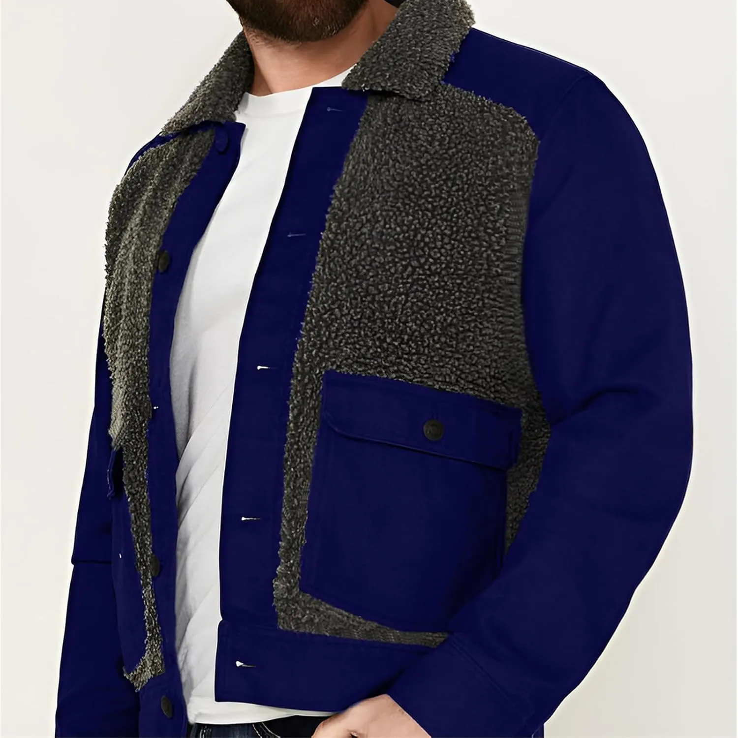 Men's Vintage Fleece Sherpa Lined Trucker Jackets Lapel Button Down Thickened Winter Coats Fashion Coat for Men
