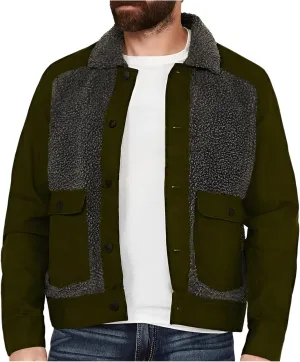 Men's Vintage Fleece Sherpa Lined Trucker Jackets Lapel Button Down Thickened Winter Coats Fashion Coat for Men