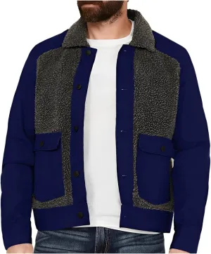 Men's Vintage Fleece Sherpa Lined Trucker Jackets Lapel Button Down Thickened Winter Coats Fashion Coat for Men