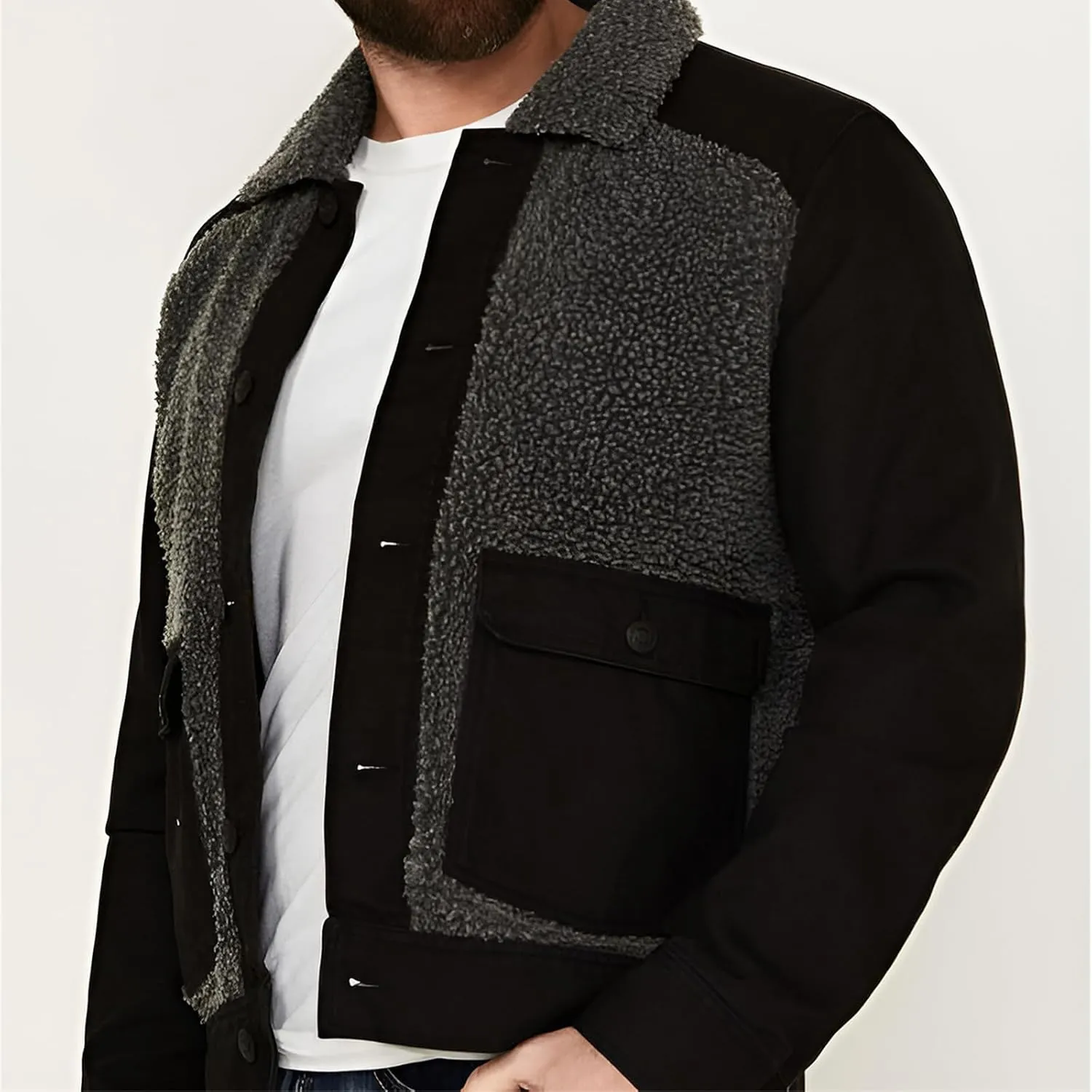 Men's Vintage Fleece Sherpa Lined Trucker Jackets Lapel Button Down Thickened Winter Coats Fashion Coat for Men