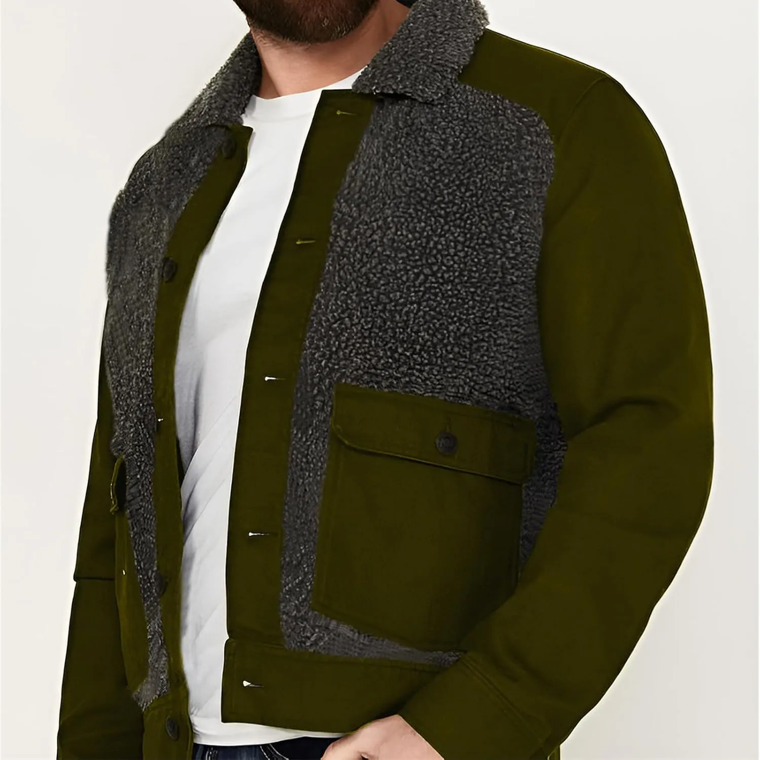 Men's Vintage Fleece Sherpa Lined Trucker Jackets Lapel Button Down Thickened Winter Coats Fashion Coat for Men