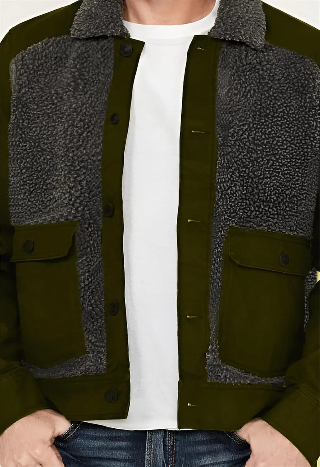 Men's Vintage Fleece Sherpa Lined Trucker Jackets Lapel Button Down Thickened Winter Coats Fashion Coat for Men
