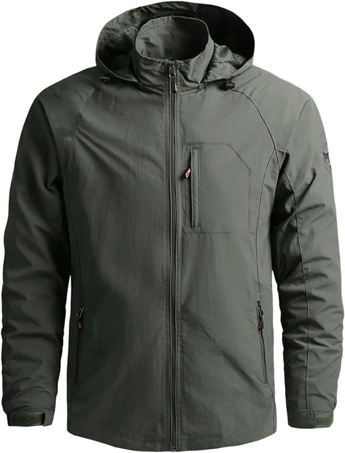 Men's Water Resistant Front Zip Jacket Hooded Outdoor Casual Lightweight Windbreaker Waterproof Jackets,M-5XL