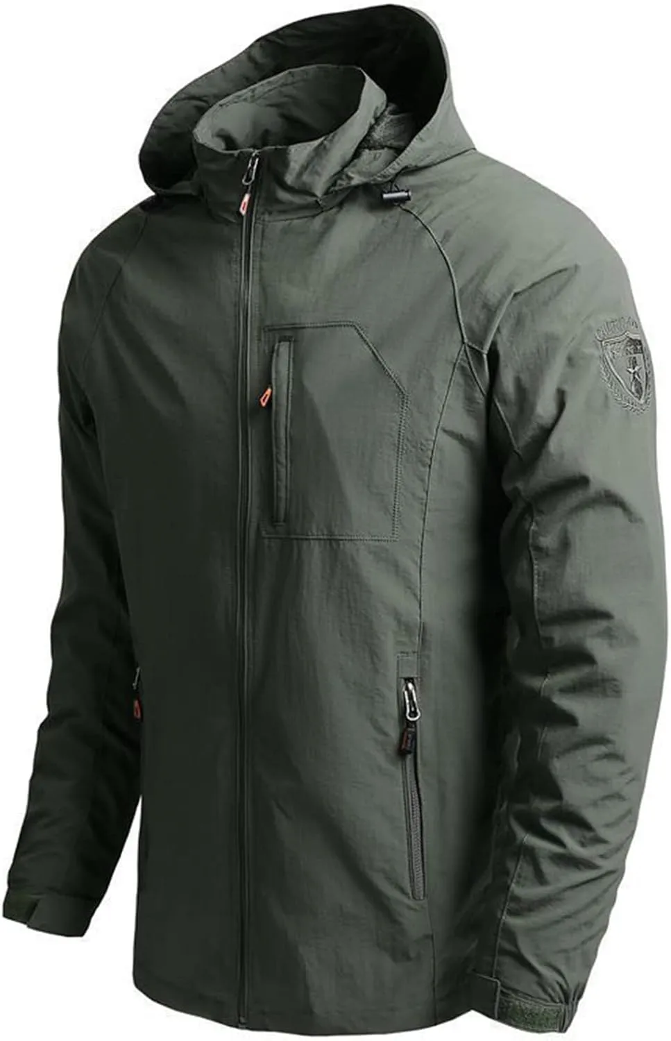 Men's Water Resistant Front Zip Jacket Hooded Outdoor Casual Lightweight Windbreaker Waterproof Jackets,M-5XL