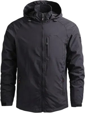 Men's Water Resistant Front Zip Jacket Hooded Outdoor Casual Lightweight Windbreaker Waterproof Jackets,M-5XL