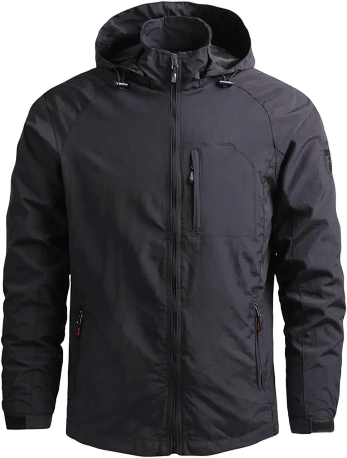 Men's Water Resistant Front Zip Jacket Hooded Outdoor Casual Lightweight Windbreaker Waterproof Jackets,M-5XL