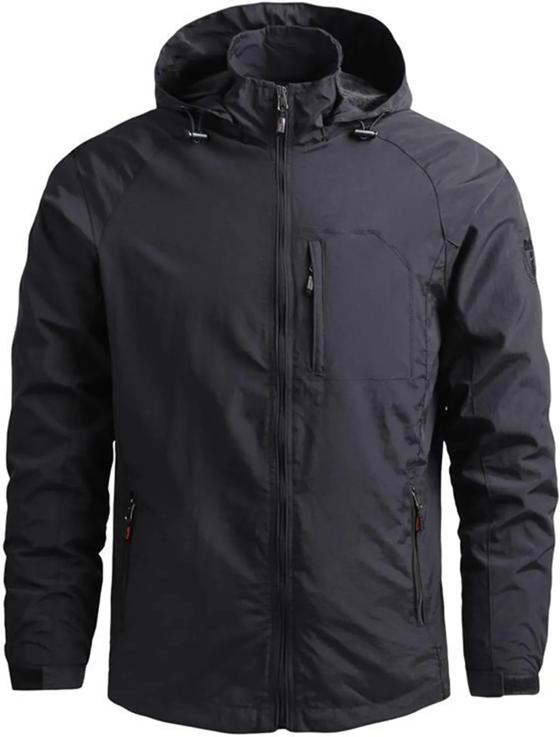 Men's Water Resistant Front Zip Jacket Hooded Outdoor Casual Lightweight Windbreaker Waterproof Jackets,M-5XL