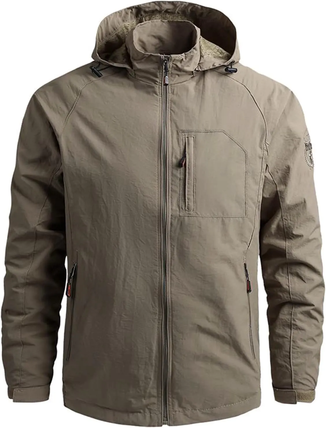 Men's Water Resistant Front Zip Jacket Hooded Outdoor Casual Lightweight Windbreaker Waterproof Jackets,M-5XL