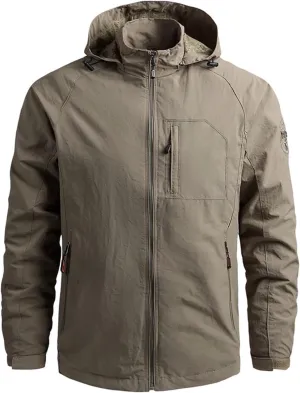 Men's Water Resistant Front Zip Jacket Hooded Outdoor Casual Lightweight Windbreaker Waterproof Jackets,M-5XL