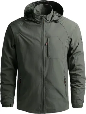 Men's Water Resistant Front Zip Jacket Hooded Outdoor Casual Lightweight Windbreaker Waterproof Jackets,M-5XL